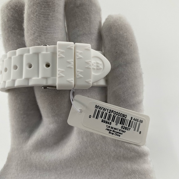 MICHELE Silver Dial White Silicone Strap Women's Tahitan 40mm Watch - Picture 10 of 11